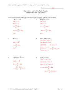 Trig 12.4 Equations key - IMSA - Illinois Mathematics and Science