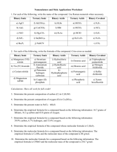 Nomenclature & Mole Application Worksheet