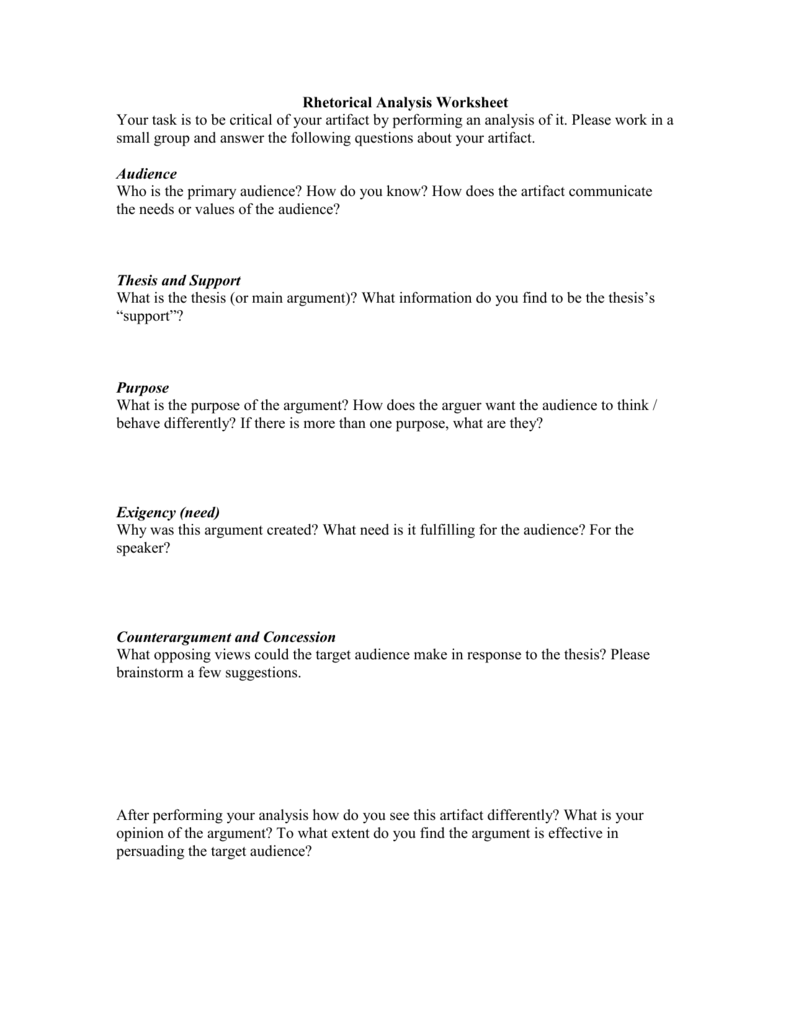 Rhetorical Analysis Worksheet Intended For Rhetorical Analysis Outline Worksheet