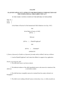 Plaintiff/Applicant's affidavit for proceedings under Section 8 of the