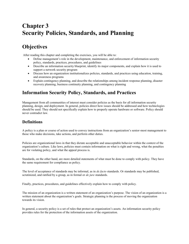 Security Policies Standards And Planning