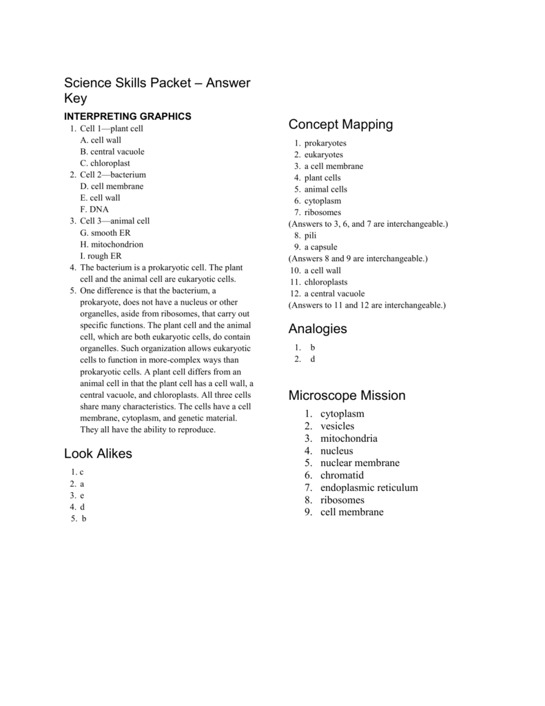 Science Skills Packet – Answer Key Within Science Skills Worksheet Answer Key