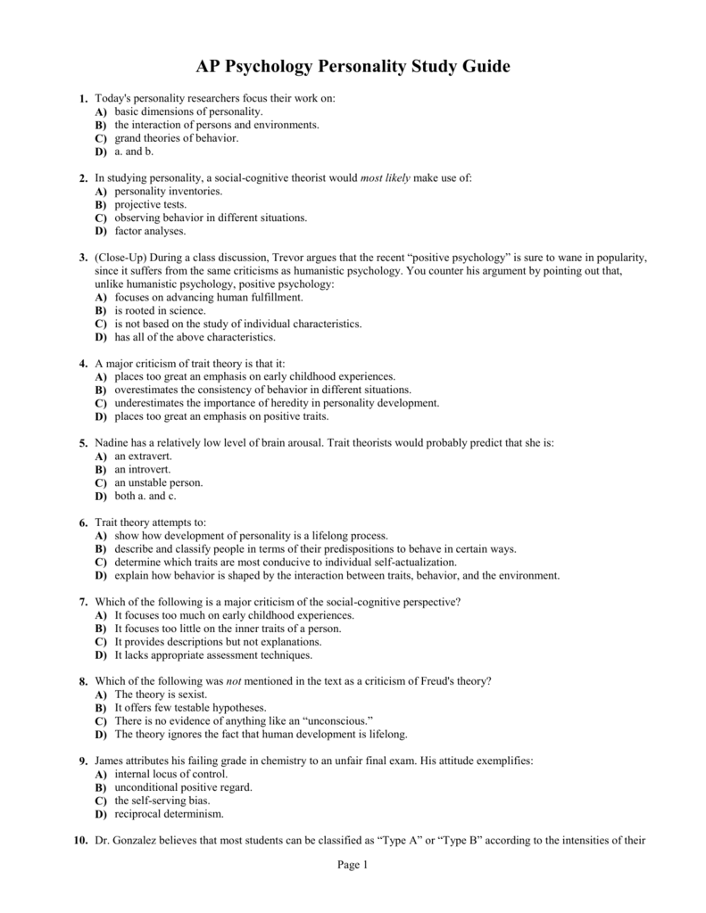 Ap Psychology Personality Study Guide 309