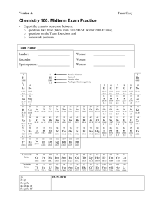 Chemistry 100: Midterm Exam Practice