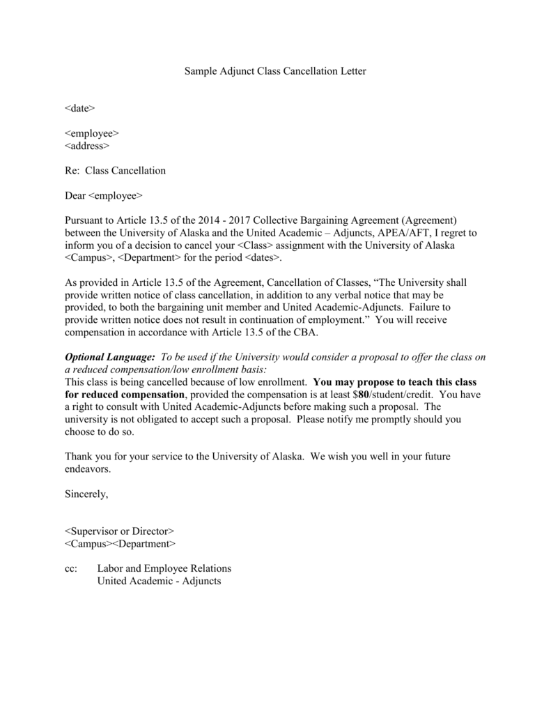Class Cancellation Notification