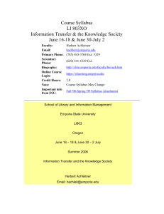 Course Syllabus LI 803XO Information Transfer & the Knowledge