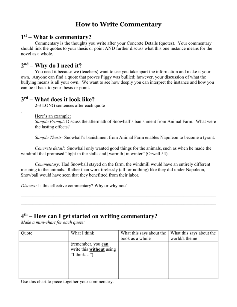 Commentary Writing Sample | Master of Template Document