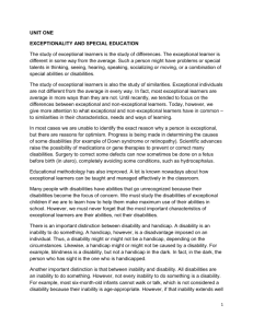 UNIT ONE EXCEPTIONALITY AND SPECIAL EDUCATION The