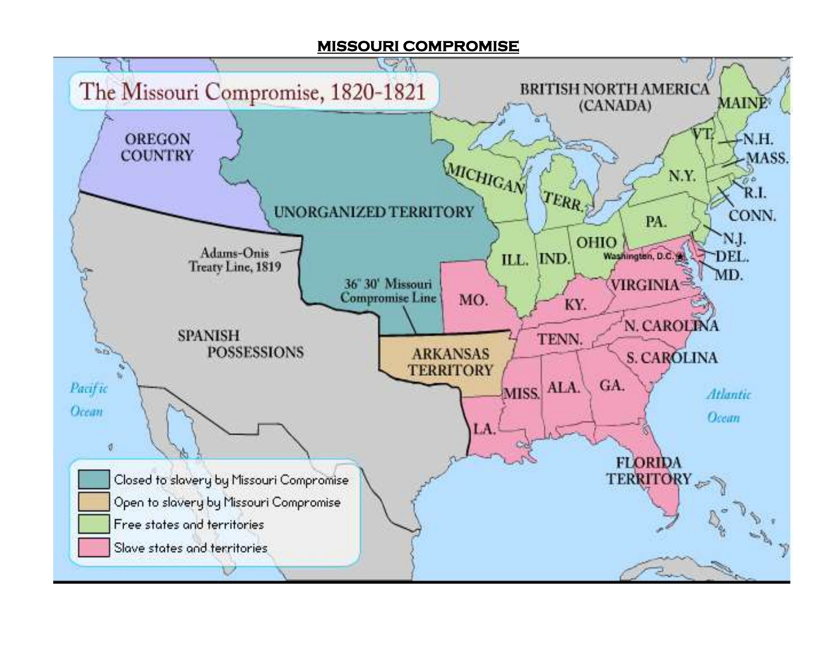 Missouri Compromise Map Activity Missouri Compromise Missouri Compromise 1820