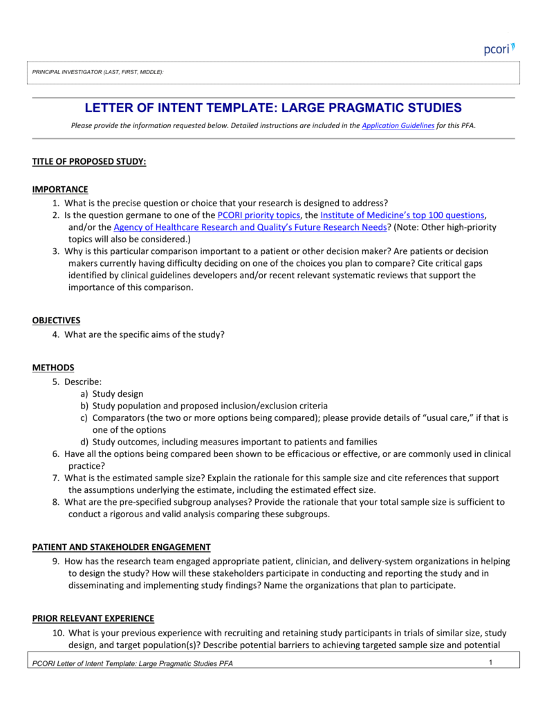letter of intent example for research paper
