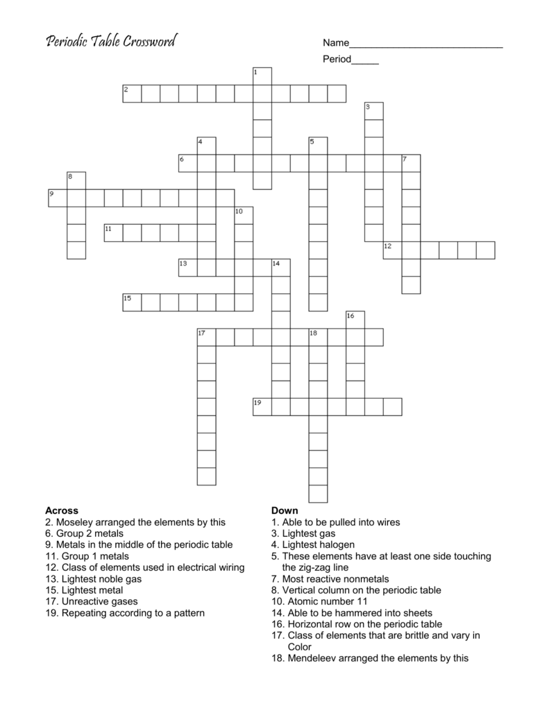 Periodic Table Crossword Regarding Periodic Table Puzzle Worksheet Answers