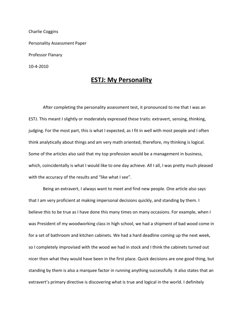 personality analysis paper example