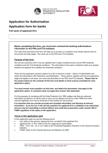 Application form for banks - Financial Conduct Authority