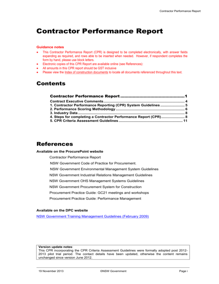 Contractor Performance Report ProcurePoint