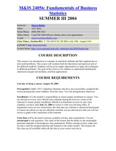 M&IS 24056: Fundamentals of Business Statistics