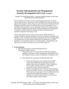 Security Information/Event Management SDLC