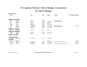 El Capitan District Merit Badge Counselors by Merit Badge MERIT