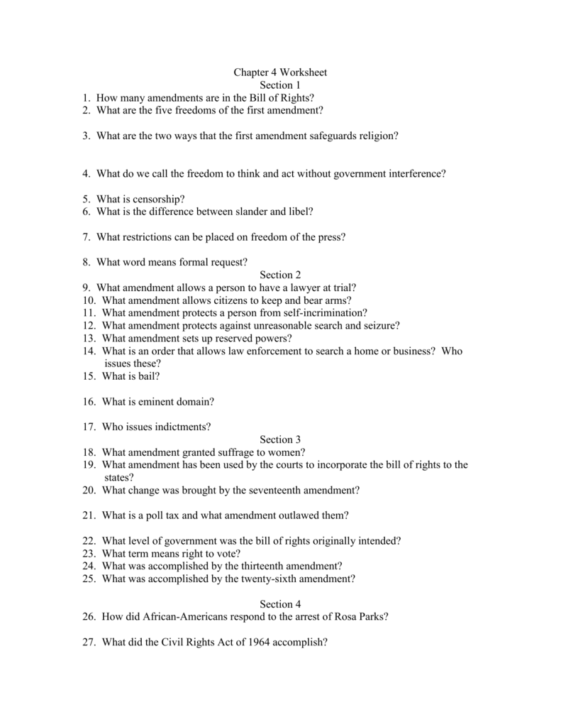 Chapter 22 Worksheet With Regard To Bill Of Rights Worksheet