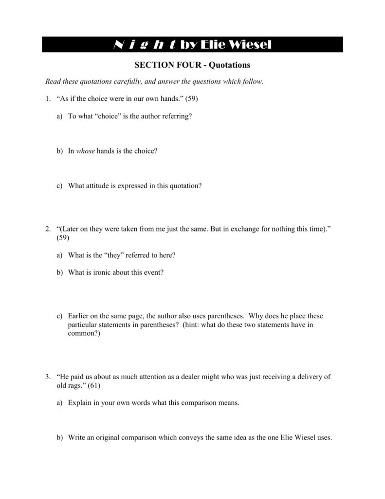 Night – Chapter 21 – Worksheet With Night Elie Wiesel Worksheet Answers