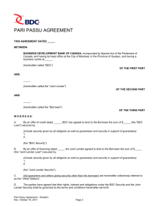 Pari Passu Agreement West - Business Development Bank of Canada
