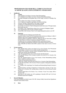 professor jonathan burchell: brief curriculum vitae of