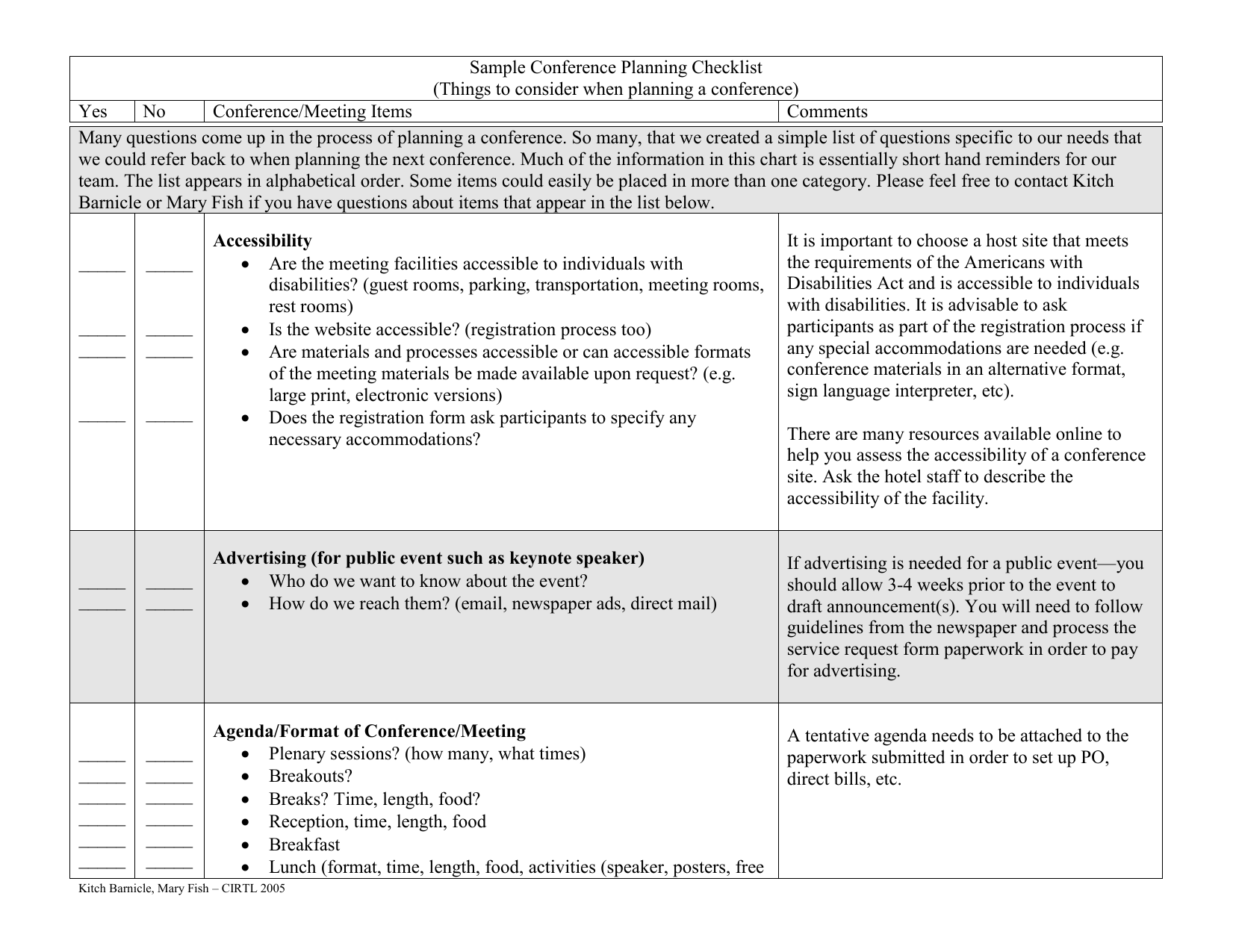 Sample Conference Planning Checklist Sample Conference Planning Checklist