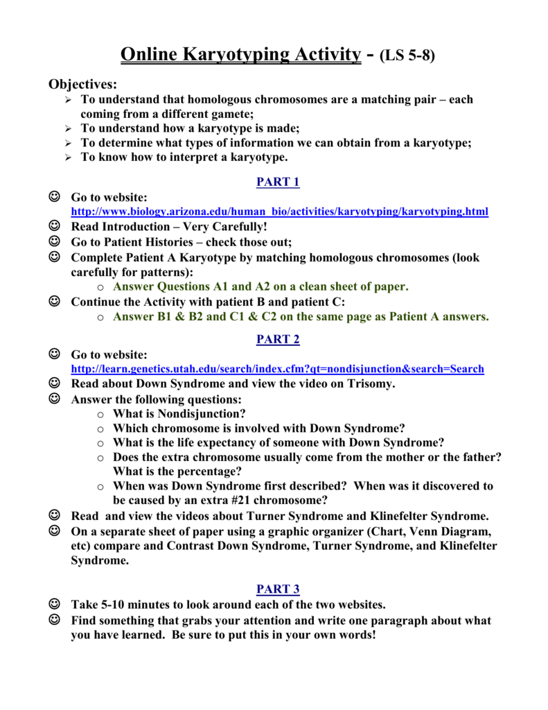 Biology Karyotype Worksheet Answers Key