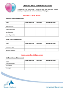 Birthday Party Food Booking Form