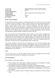 Course Title : Financial Markets in China and Hong Kong