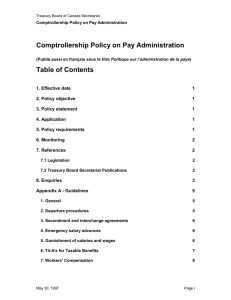 Comptrollership Policy on Pay Administration