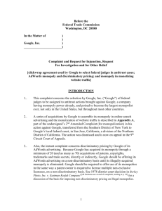 10/3/07 Complaint against Google brought in the Federal