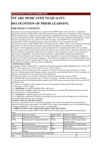 RECOGNITION OF PRIOR LEARNING (RPL)