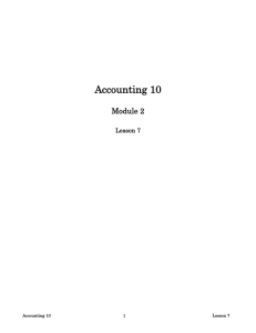 Accounting 10 Module 2 Lesson 7 Lesson Seven