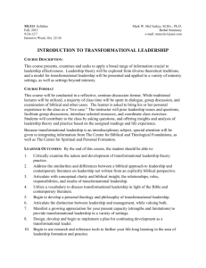 ML513: 2012 Fall , McCloskey, Transformational Leadership