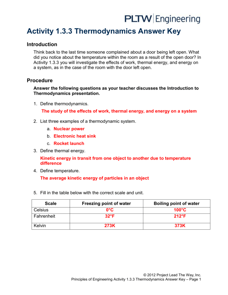 Activity 25.25.25 Thermodynamics Answer Key With Regard To Introduction To Energy Worksheet