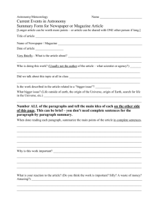 Summary Form for Newspaper or Magazine Article