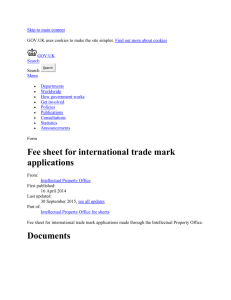 Fee sheet for international trade mark applications