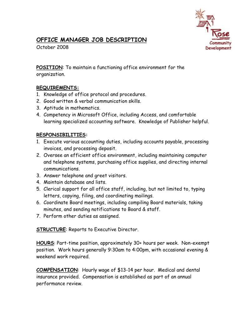 Office Administrator Job Description Template / Office Administrator Job Description Works