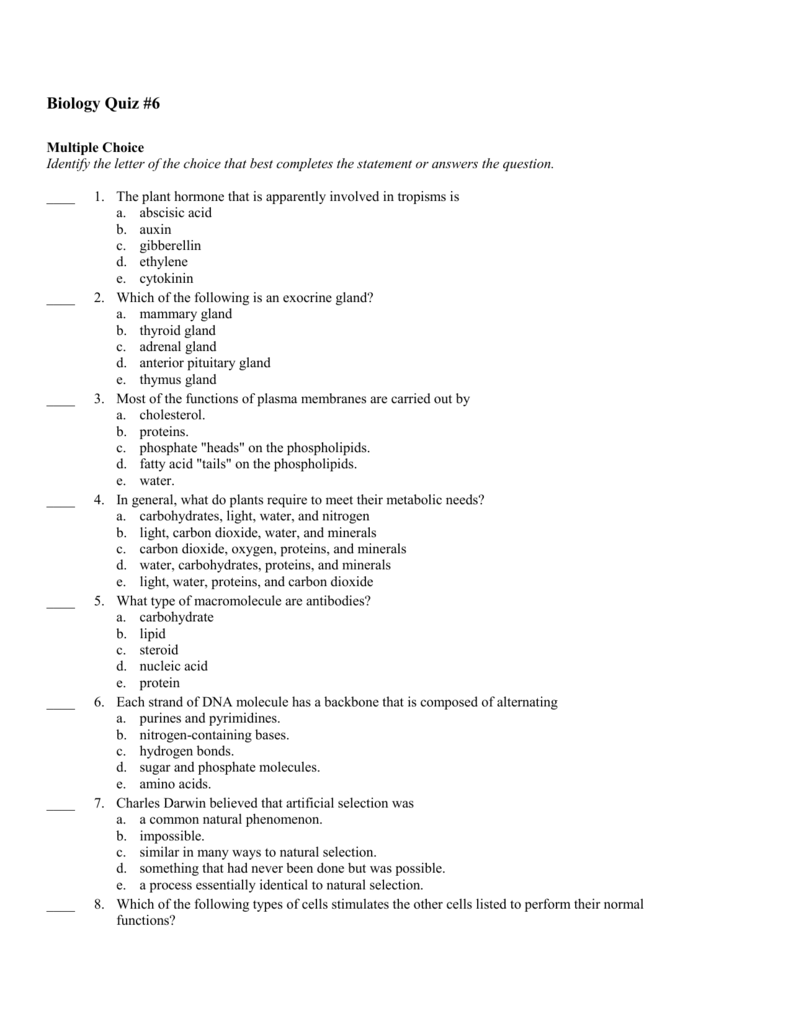 Biology Quiz 6