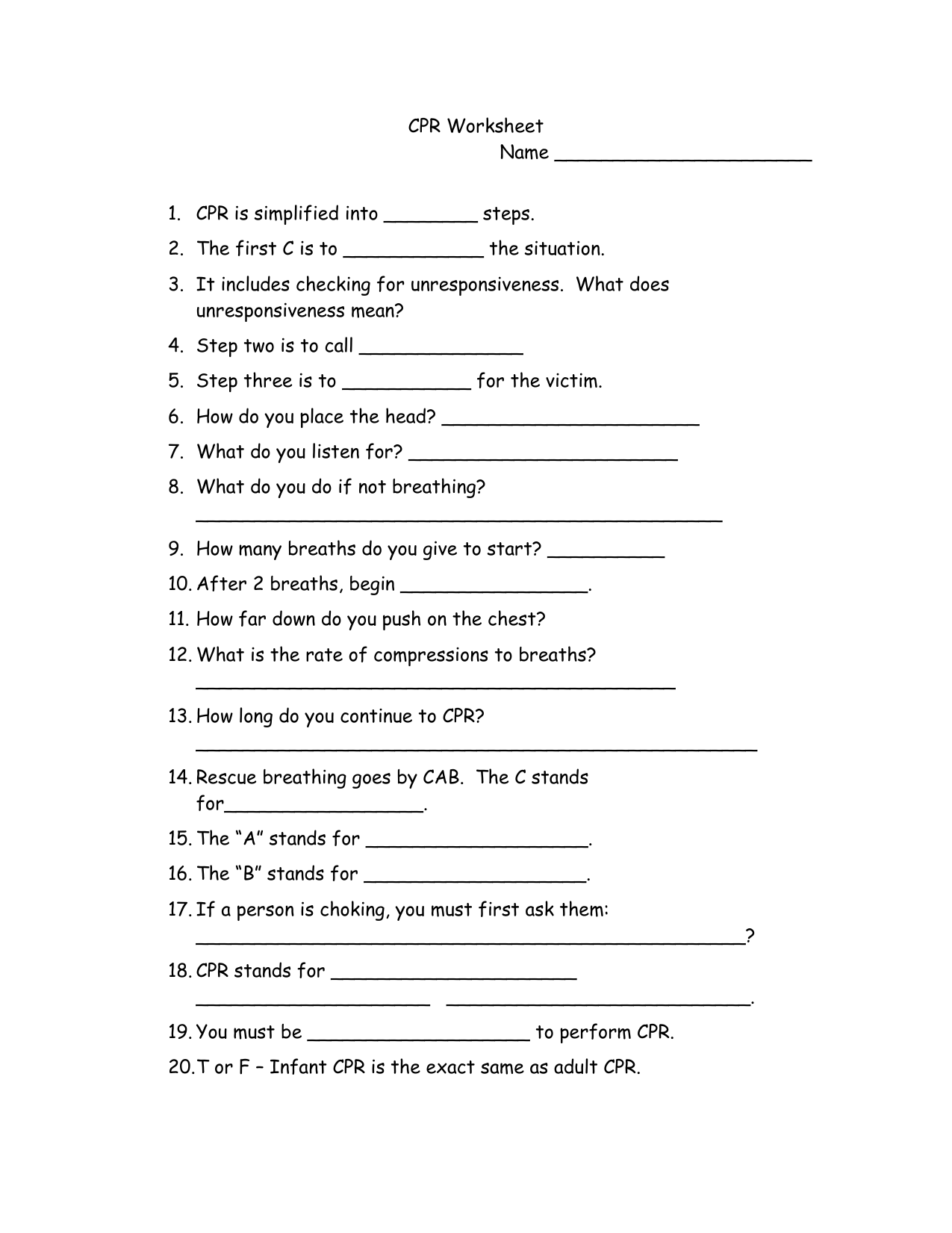 CPR Worksheet