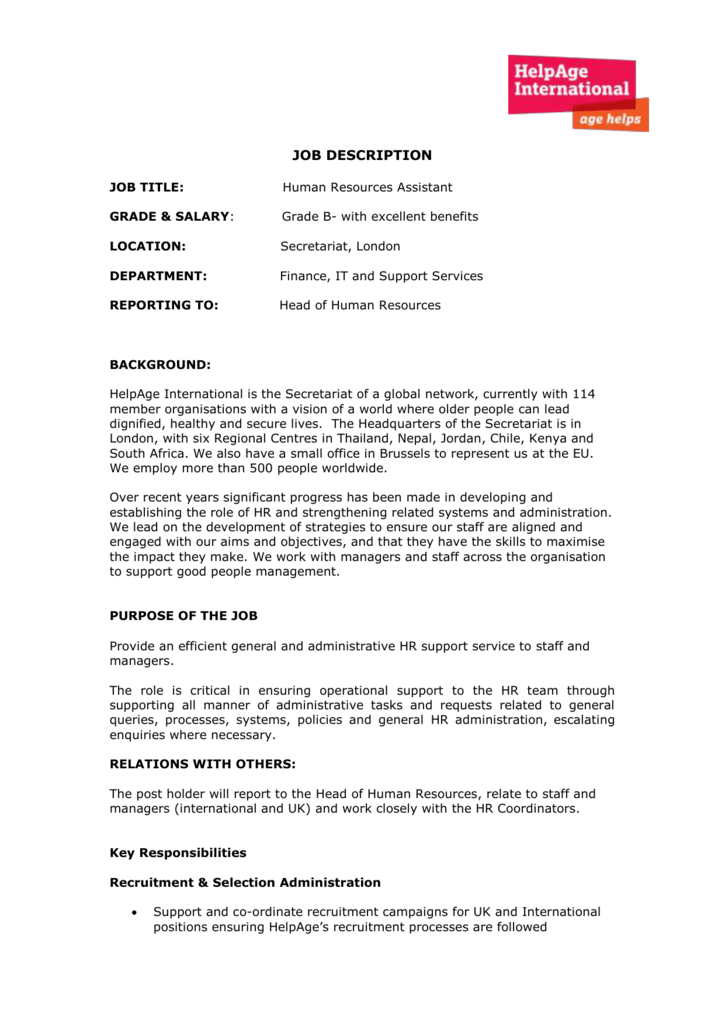 Hr Assistant Job Description July 2015