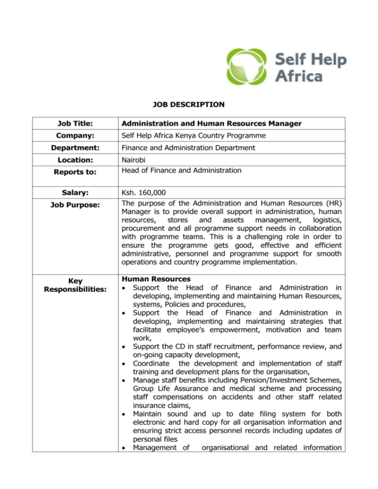 Job Description Self Help Africa