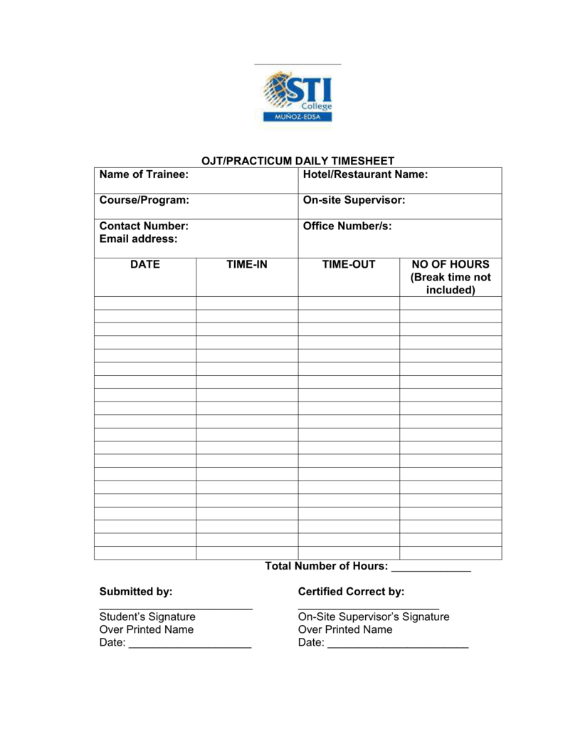 Ojt Attendance Sheet