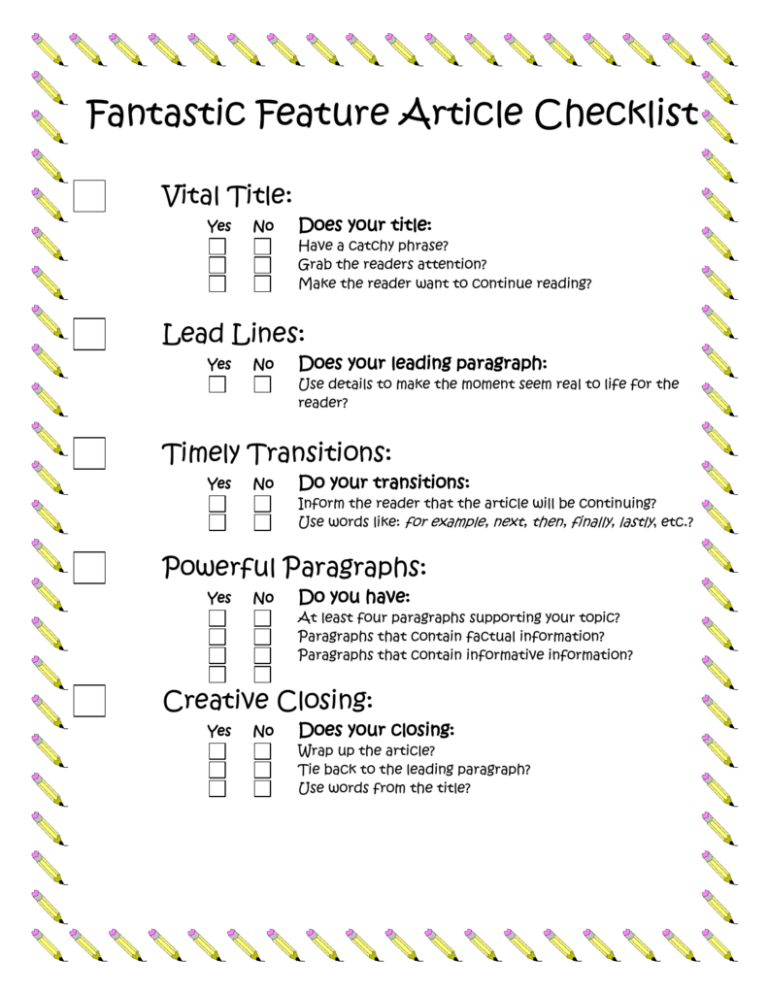 Fantastic Feature Article Checklist