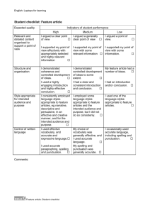 MARKING RUBRIC FOR FEATURE ARTICLE ASSESSMENT TASK