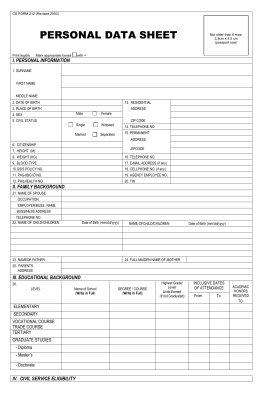 NLRC PDS FORM (July 2009) PERSONAL DATA SHEET I