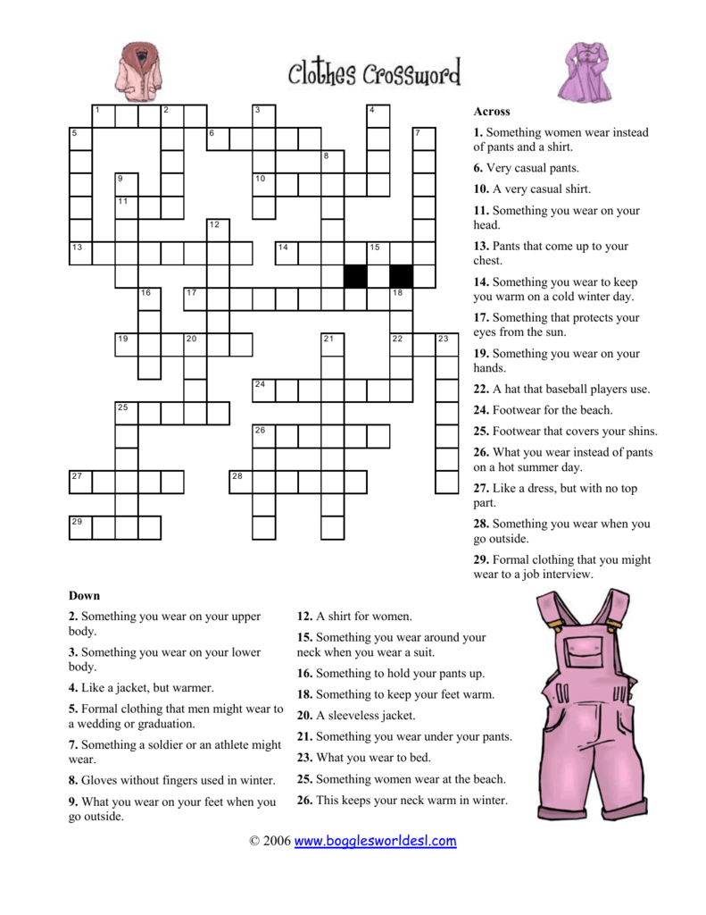 Clothes Crossword Hard