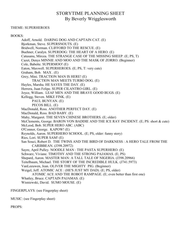 STORYTIME PLANNING SHEET