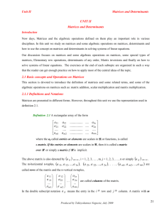 Unit II, Matrices and Determinants new