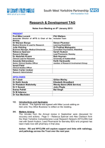 Research & Development TAG Notes from Meeting on 8th January